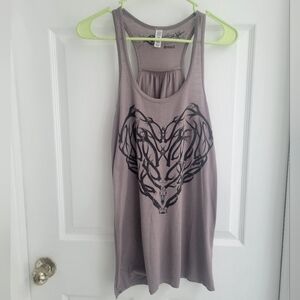 Simdog racerback graphic tee. Gray, Size small, preowned
